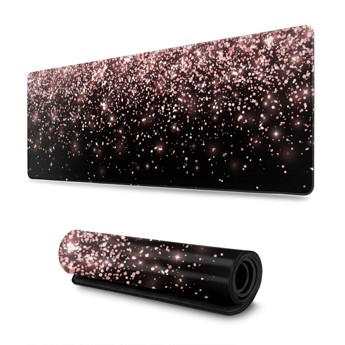 Rose Gold Glitter Black Gaming Mouse Pad Large XL Long Extended Pads Big Mousepad Keyboard Mouse