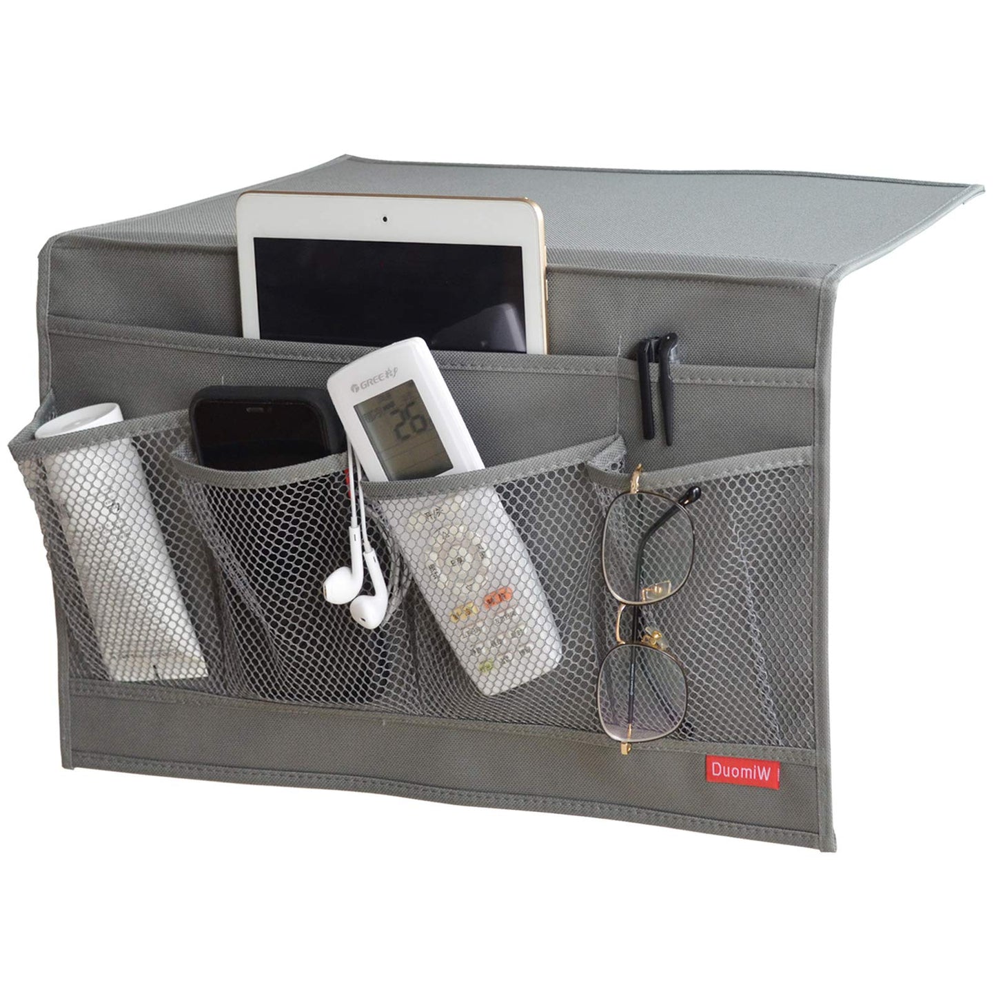 DuomiW Bedside Caddy Table Cabinet Storage Organizer 6 Pockets (Light Grey)