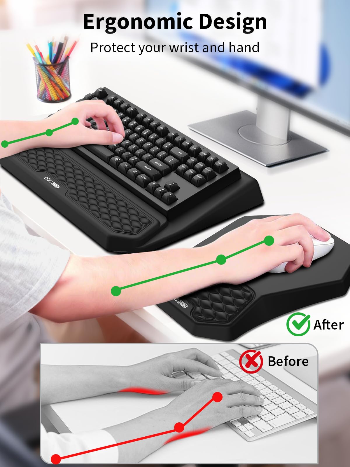 3-in-1 Ergonomic Keyboard Stand with Wrist Rest & Mouse Pad Set, Black