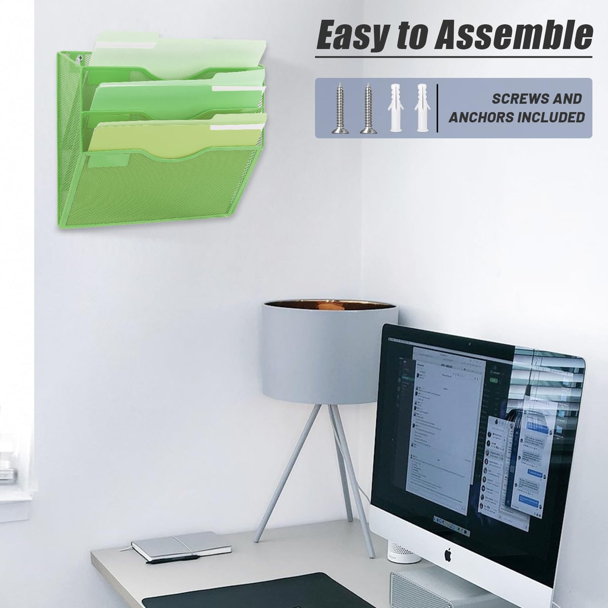 EASEPRES 3 Pocket Mesh Hanging Wall File Organizer, Wall Mounted Mail Paper Document Folder Holder