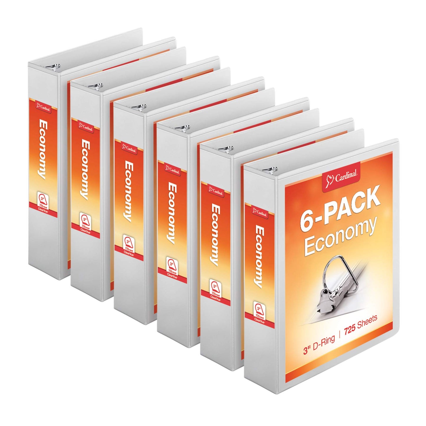Cardinal Economy 3-Ring Binders, 3", Slant-D Rings, Holds 725 Sheets, ClearVue Presentation View