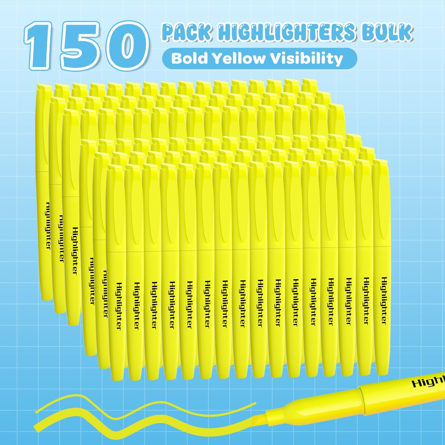 DUONIZAY 150 Count Highlighters Yellow Bulk - Dry-Quickly No Bleed Chisel Tip Highlighter, Markers