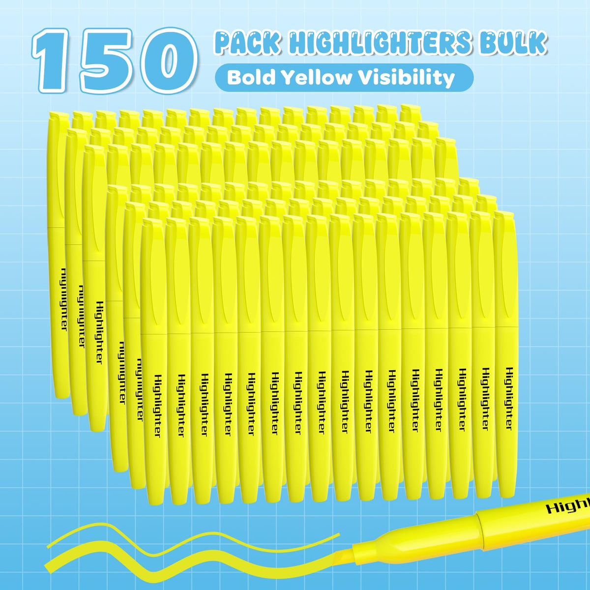 DUONIZAY 150 Count Highlighters Yellow Bulk - Dry-Quickly No Bleed Chisel Tip Highlighter, Markers