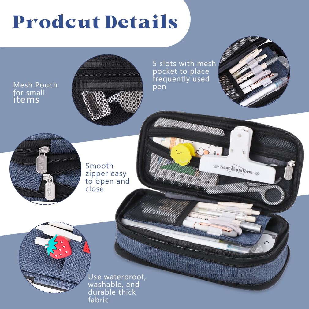 iSuperb Foldable Pencil Case Zipper Big Capacity Aesthetic Canvas Pencil Pouch Compartments