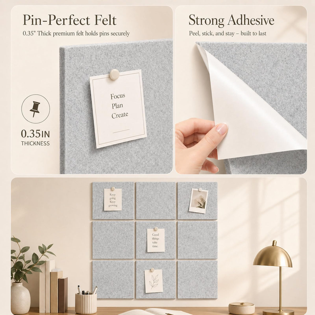 Baysola Felt Bulletin Board Tiles, Cork Board Alternative, 48 x 36 in