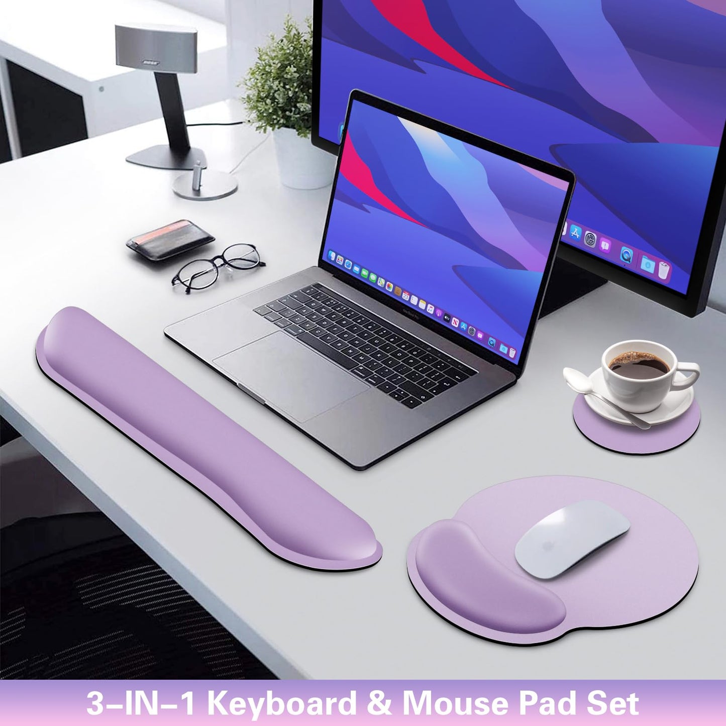 Mouse Pad with Wrist Rest Set, 3-in-1 Wrist Support Mousepad