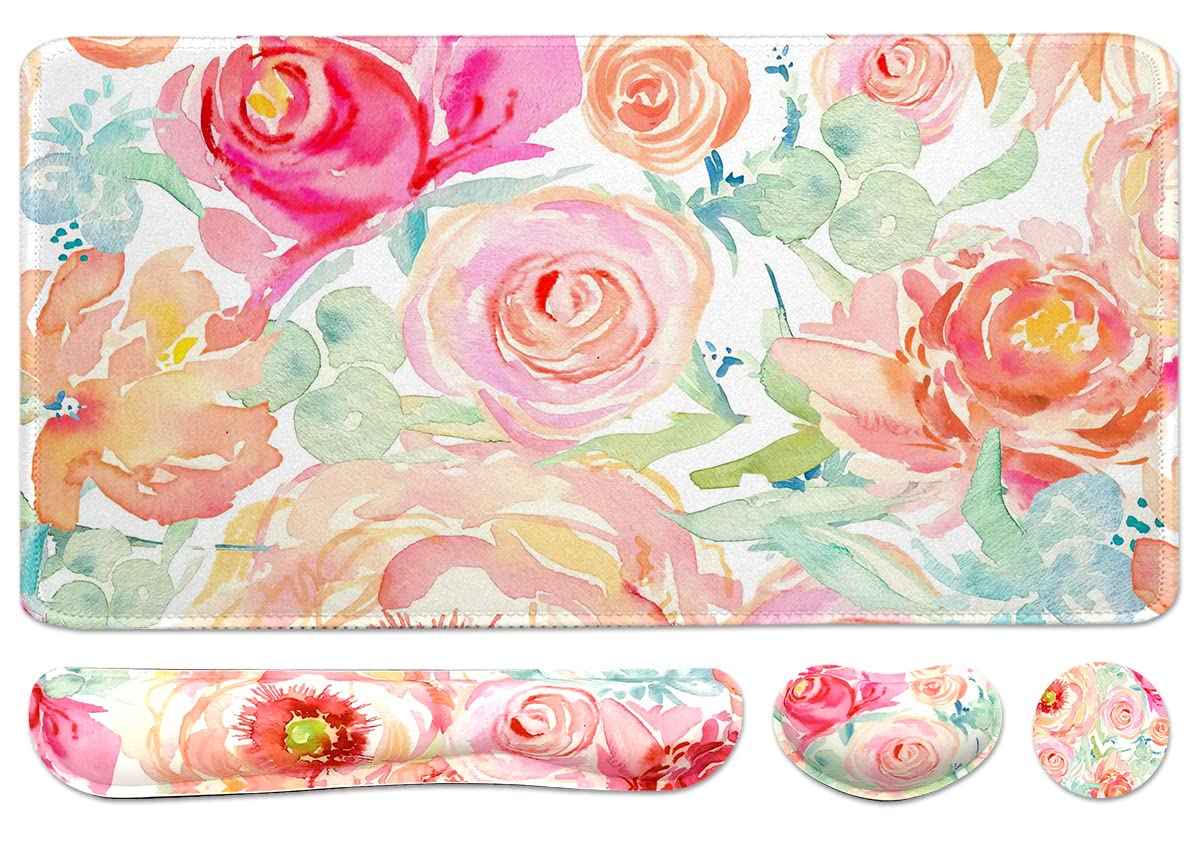 Large Mouse Pad Set, Cute Extended Mouse Pad+Keyboard Wrist Rest Support Desk Pad Memory Foam