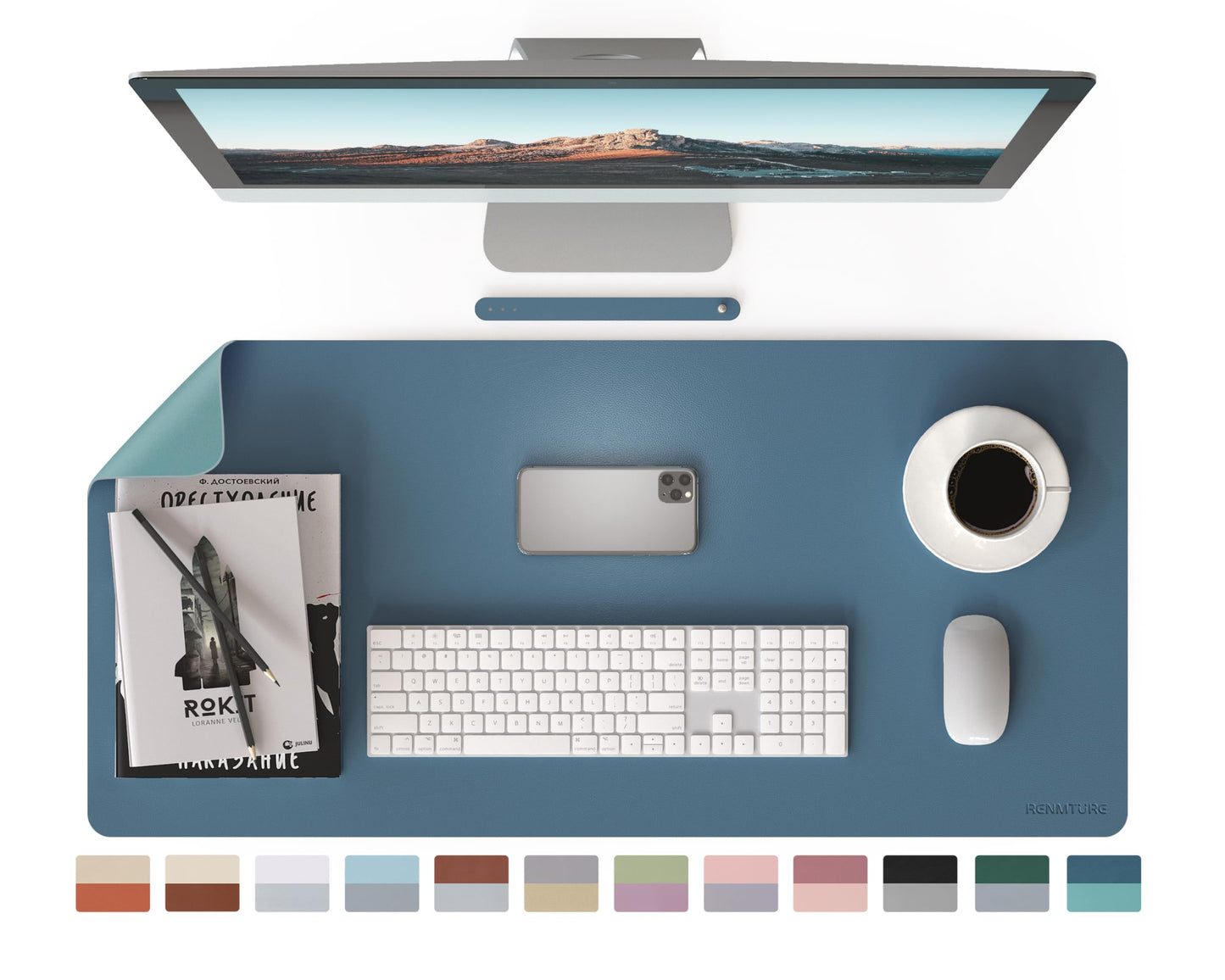 RENMTURE Double-Sided Two-Tone Faux Leather Desk mat Desktop Organization and Accessories Home and