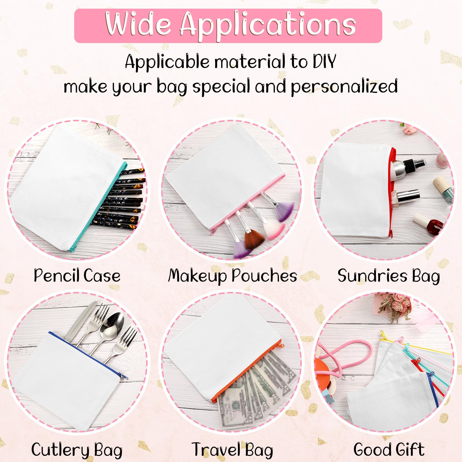 Shappy 40 Pcs Canvas Zipper Pouch Bags Pencil Pouch Bulk Canvas Makeup Bags Blank Pencil Case