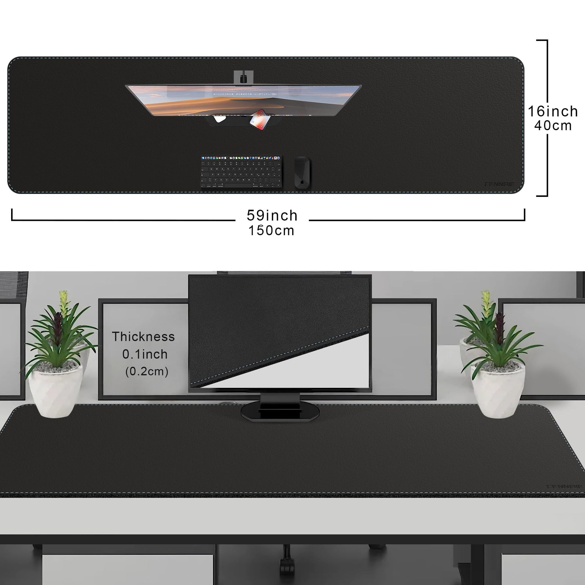 CENNBIE Leather Desk Mat Protector, 59" x 16"Desk Mat on top of desks