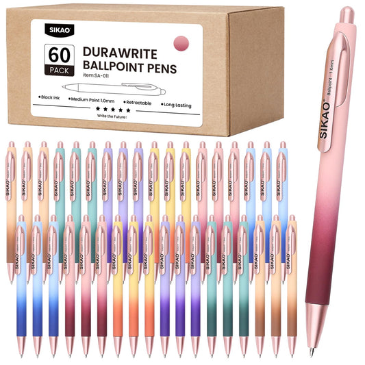 Sikao Pens Bulk, 60 Pack Luxe Gradient Retractable Ballpoint Pens