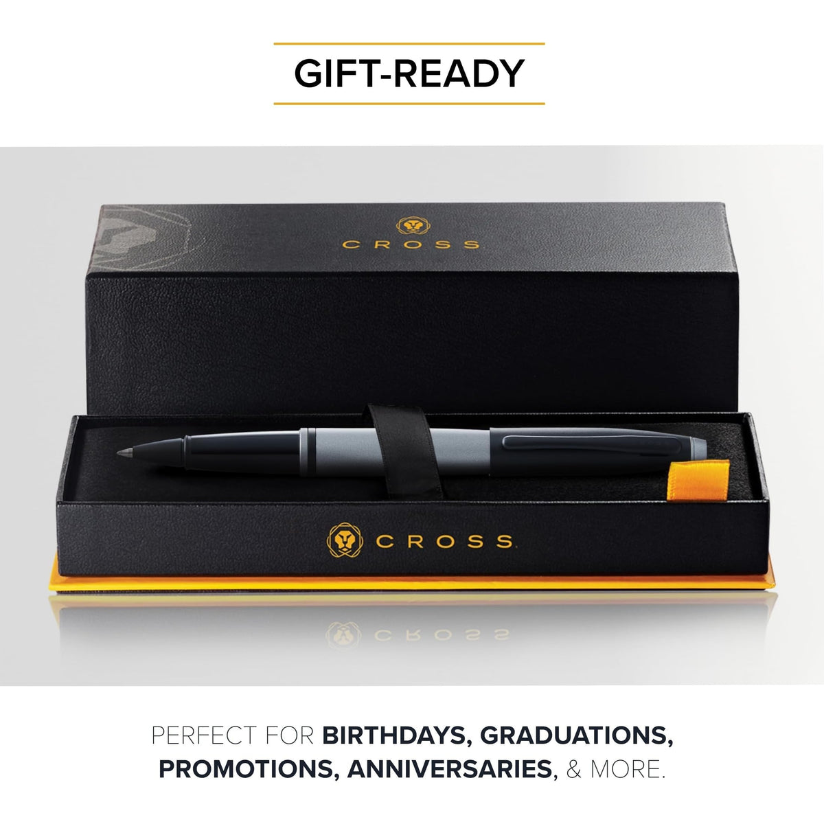 Cross Calais Rollerball Pen, Matte Gray & Black, Medium Point, Black Ink