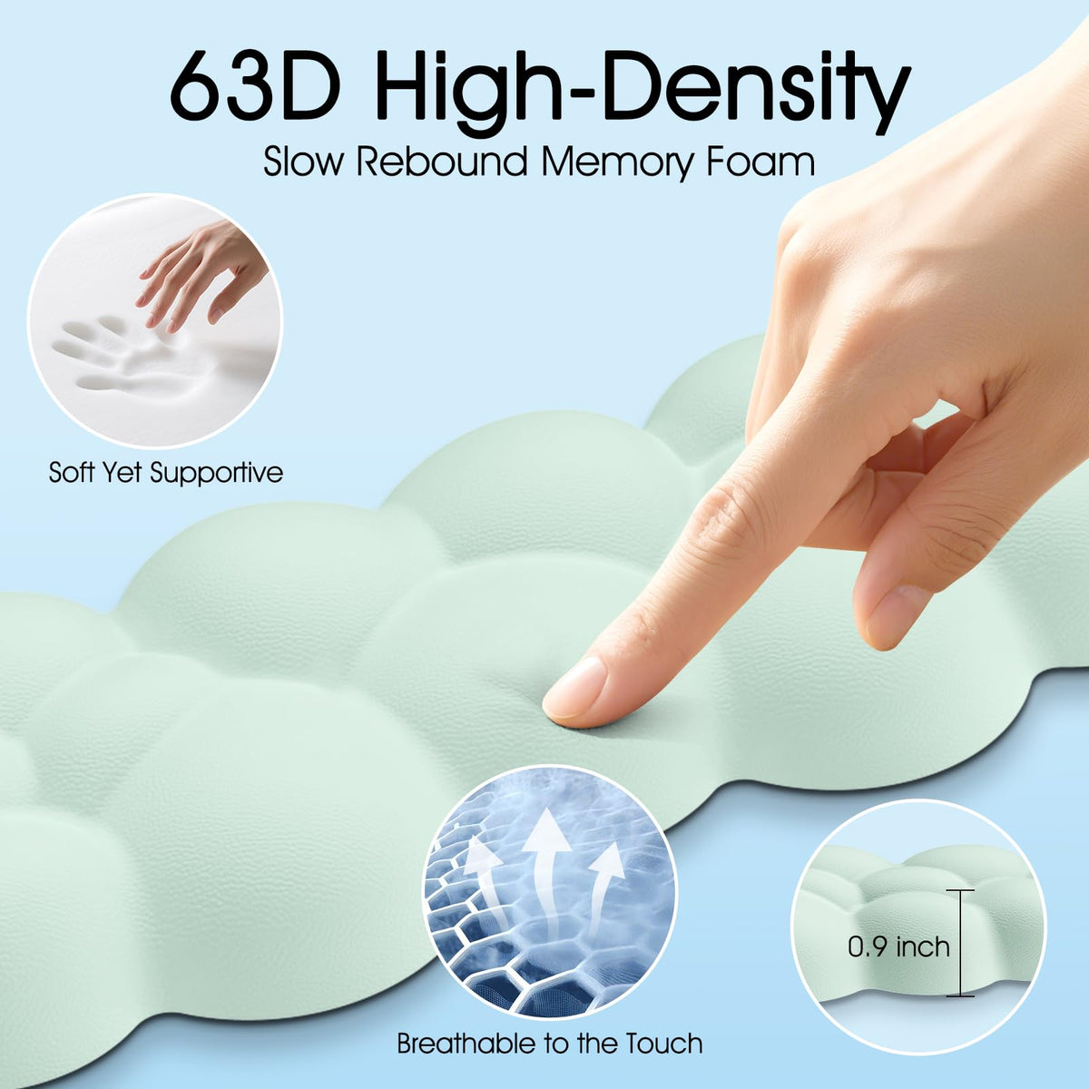 Retuhapy Cloud Wrist Rest Keyboard Cushion and Cloud Mouse Pad, Light Green