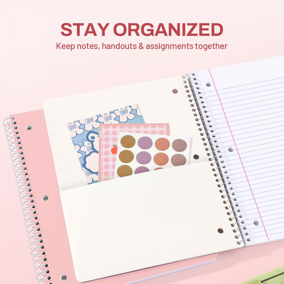 SUNEE Spiral Notebook, 1-Subject, College Ruled Paper, 8" x 10-1/2", 100 Sheets per Notebook