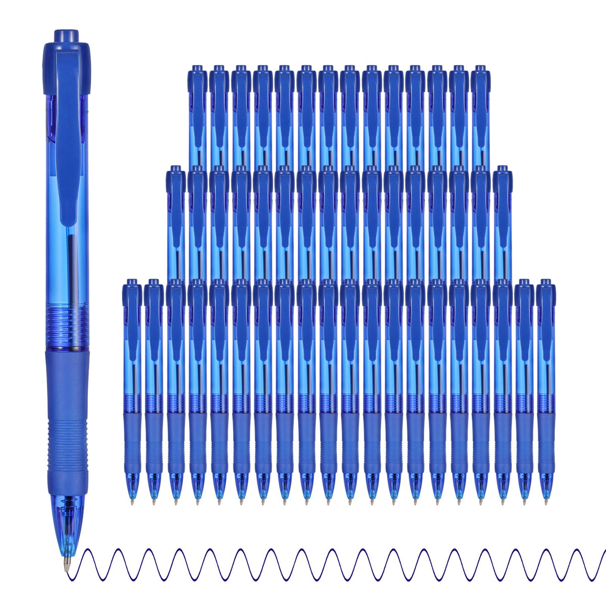 deegtran Pens Bulk, 50 Pack No Bleed Blue Ink Click Pens with Soft Grip, Wholesale Retractable