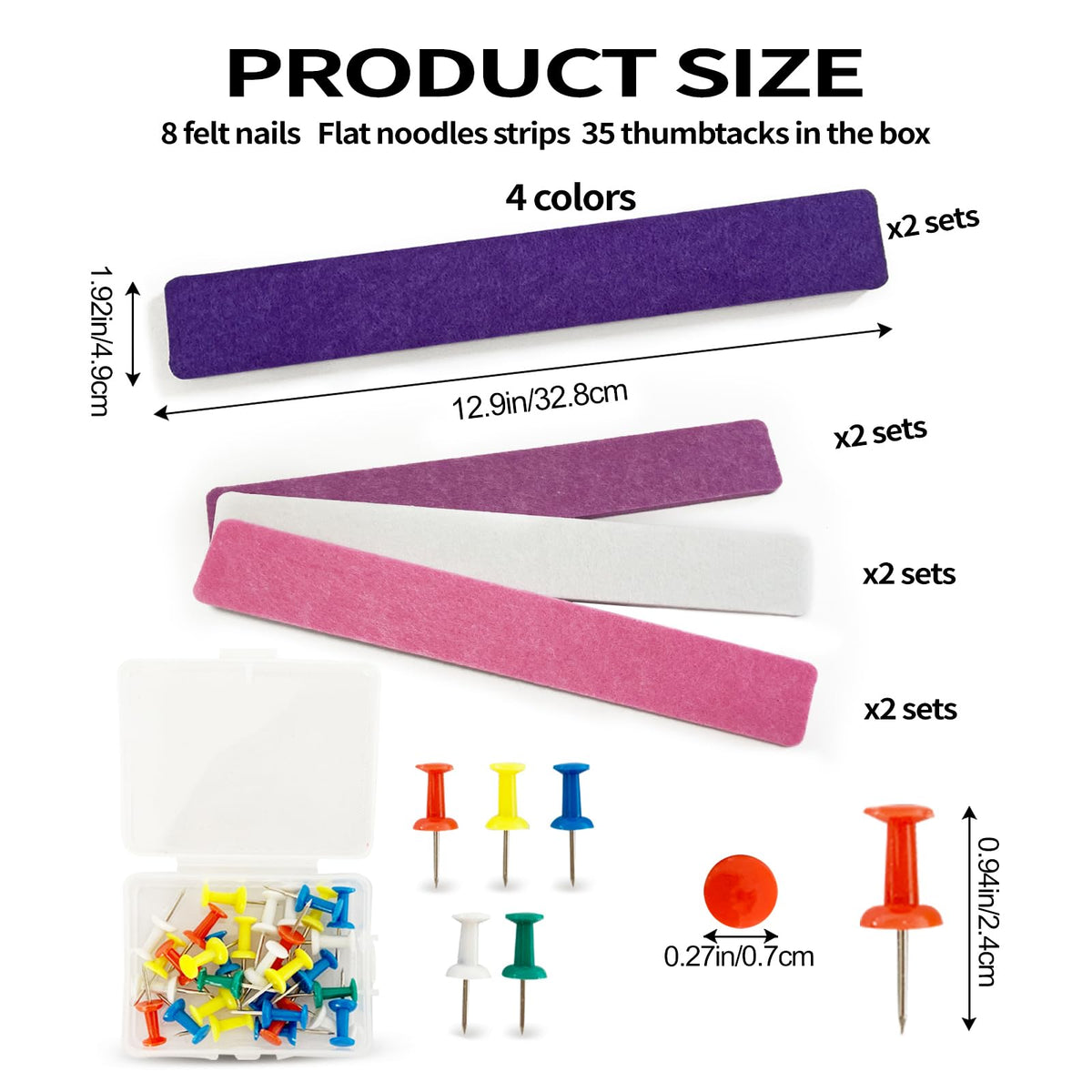 8 Pcs Purple Pink White Felt Pin Board Bar Strips Bulletin Board ，Self-Adhesive Bulletin Board Bar