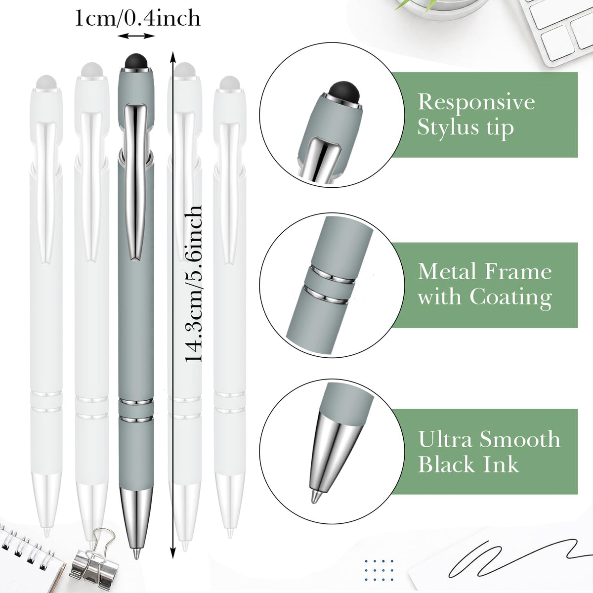 Zonon 38 Pieces Rubberized Ballpoint Pen with Stylus Tip Stylish Metal Pen Capacitive Stylus with