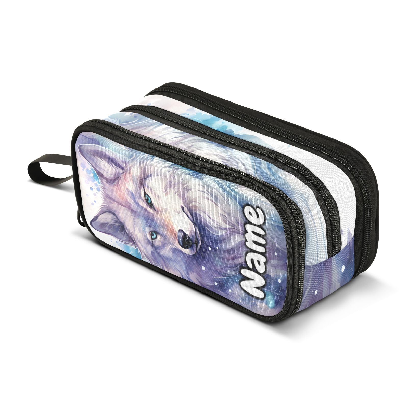 BOENLE Custom Wolf Watercolor Pencil Case Box Boys Girls Personalized Name Large Pencil Pouch