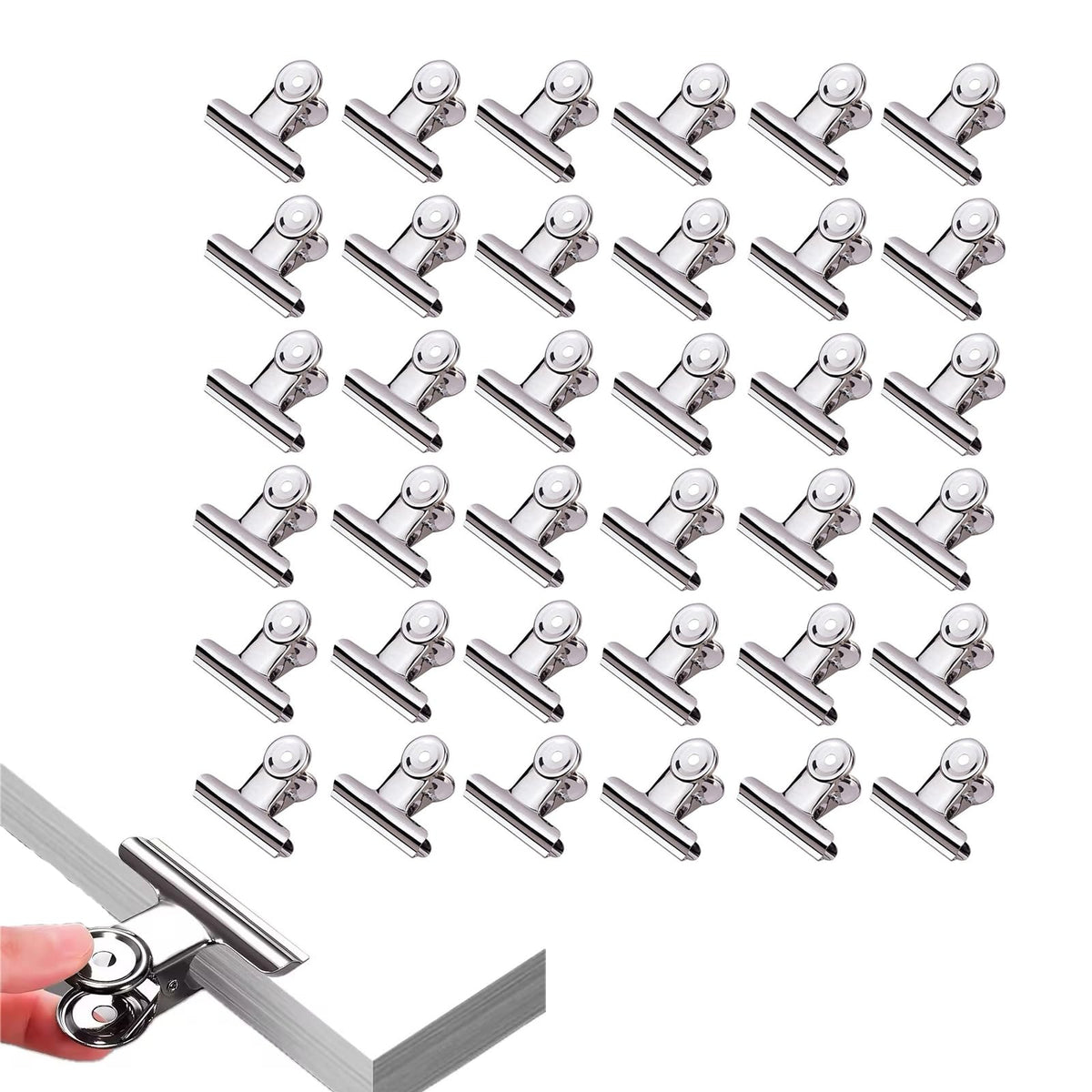 Large Bulldog Clips, 36 Pack, 2.48 Inch, Silver, 63 mm, Food Chip Clip, Binder Clips, Fold Clamps