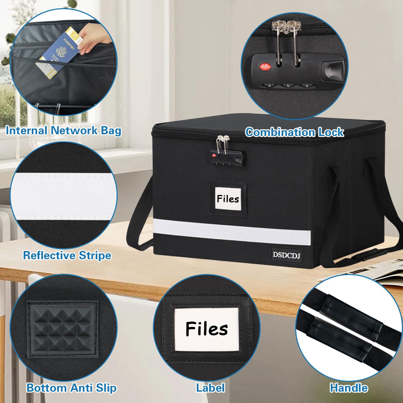 DSDCDJ File Box with Lock - Portable File Organizer Box with Handle, Sturdy Important Document