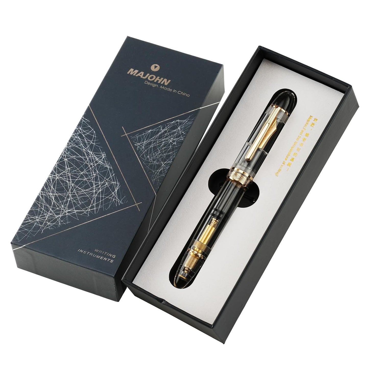erofa Majohn P140 Piston Fountain Pen NO.8 Fine Nib, Large Capacity Transparent White Acrylic