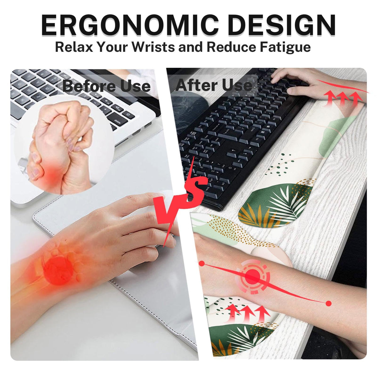 Britimes Ergonomic Mouse Pad Set with Wrist Rest, Boho Leaves