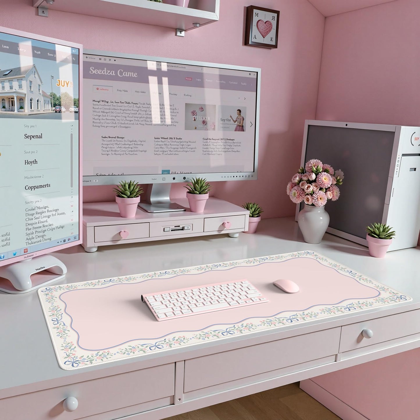 iCasso Pink Desk Mat,Cute Desk Pad for Keyboard and Mouse