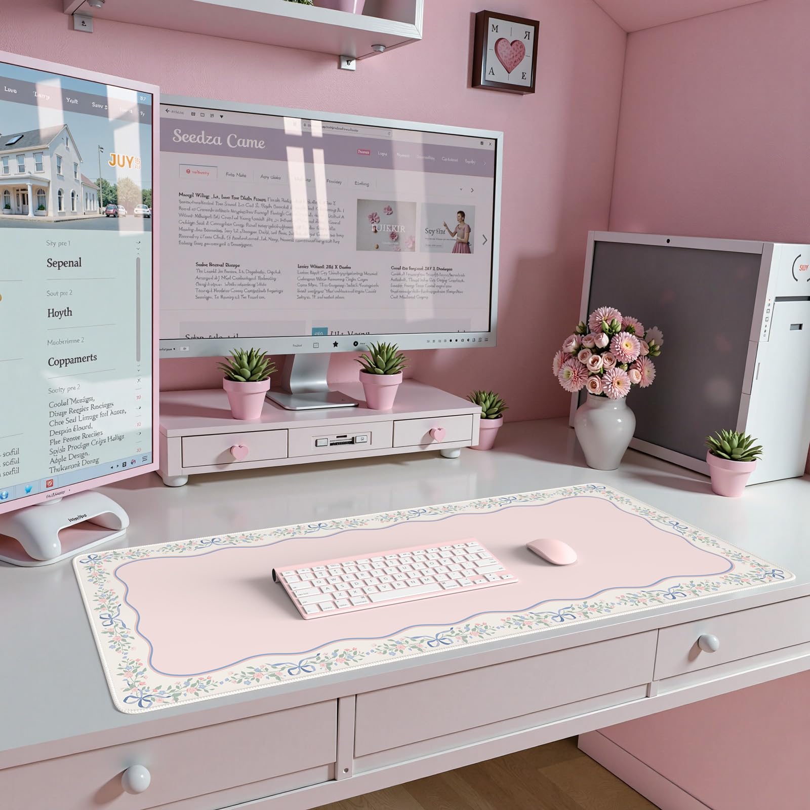 iCasso Pink Desk Mat,Cute Desk Pad for Keyboard and Mouse