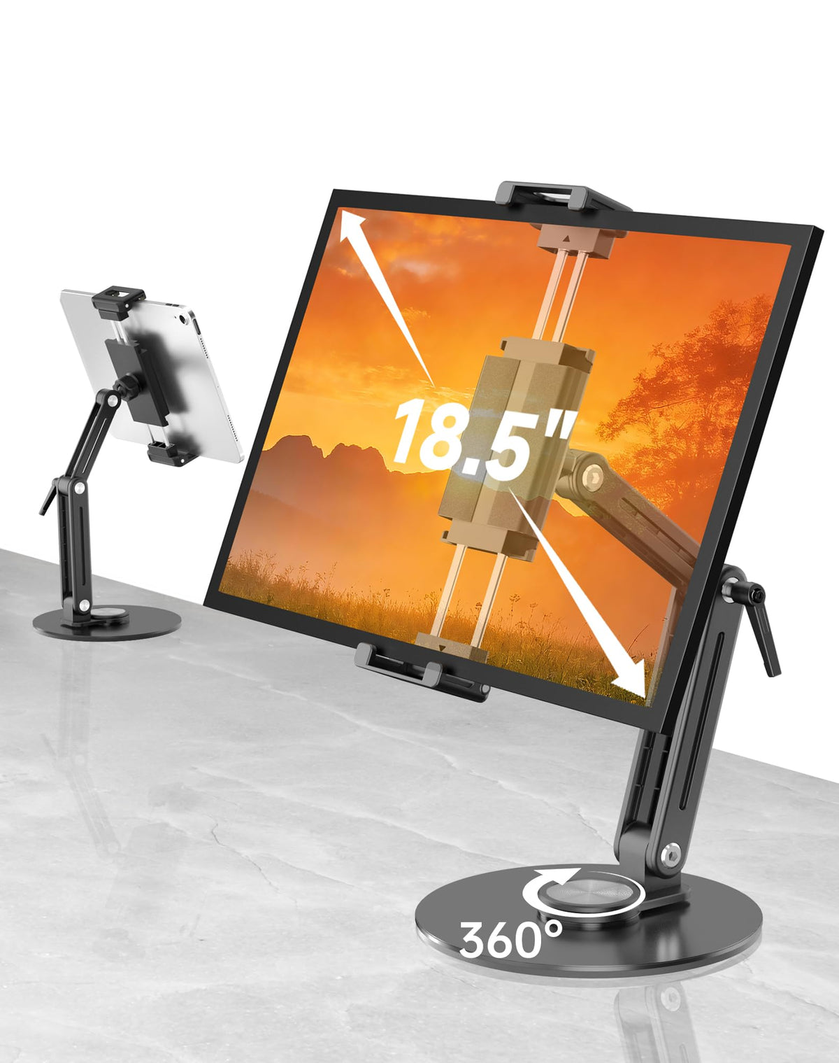 Feising Portable Monitor Stand Desk Holder- Large Clamp Support up to 12.9 14.6 15.6 18.5 inch 360°