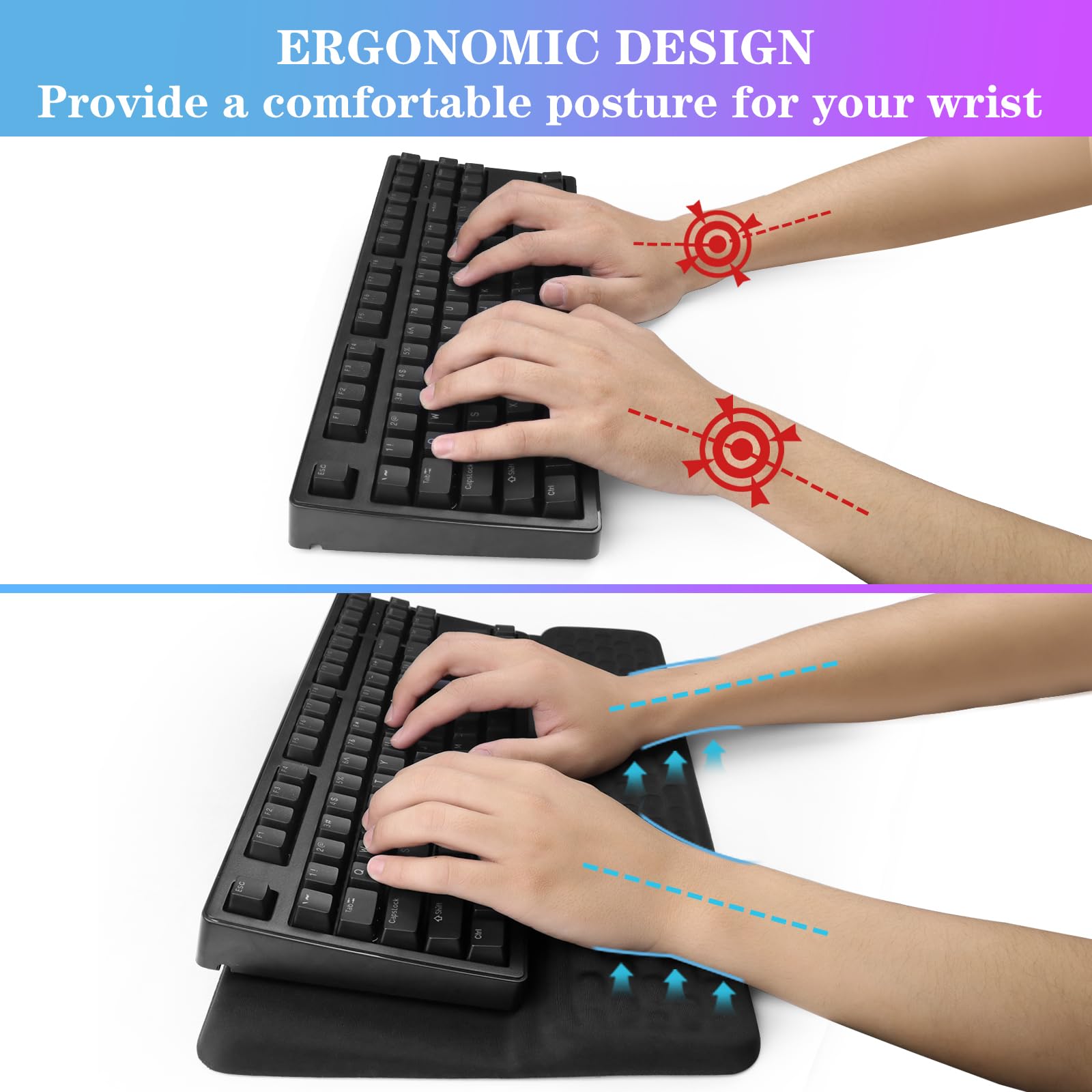 Computer Keyboard Stand with Wrist Rest, Ergonomic Tilted Keyboard Holder - Keyboard Riser with