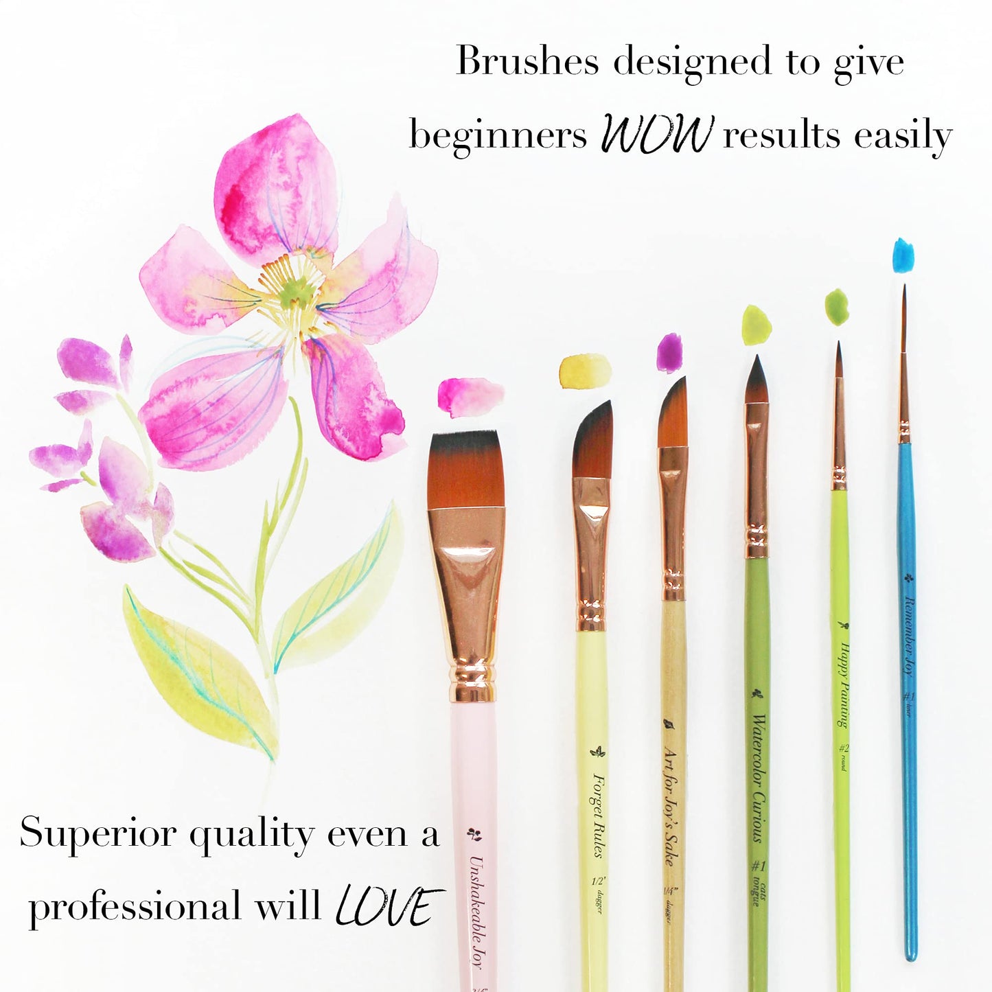 Travel Watercolor Brushes by Kristy Rice + Pouch-Set of 6 Watercolor Paint Brushes for Beginners &