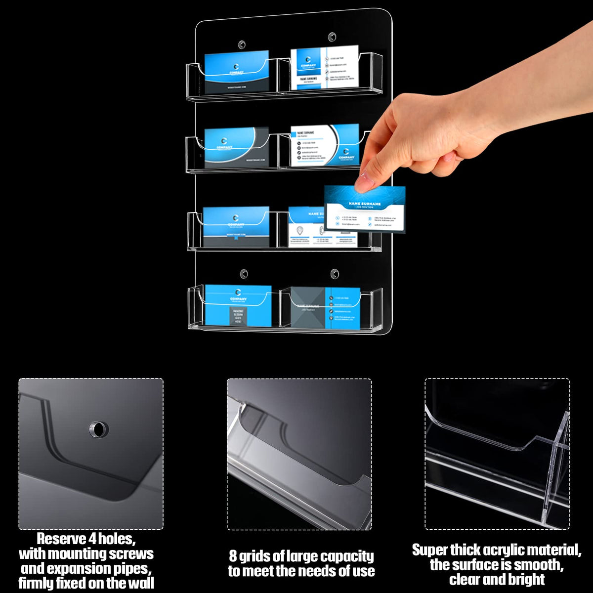 Lincia 2 Pcs Acrylic Business Card Holder, 30×21cm, 8 Pockets