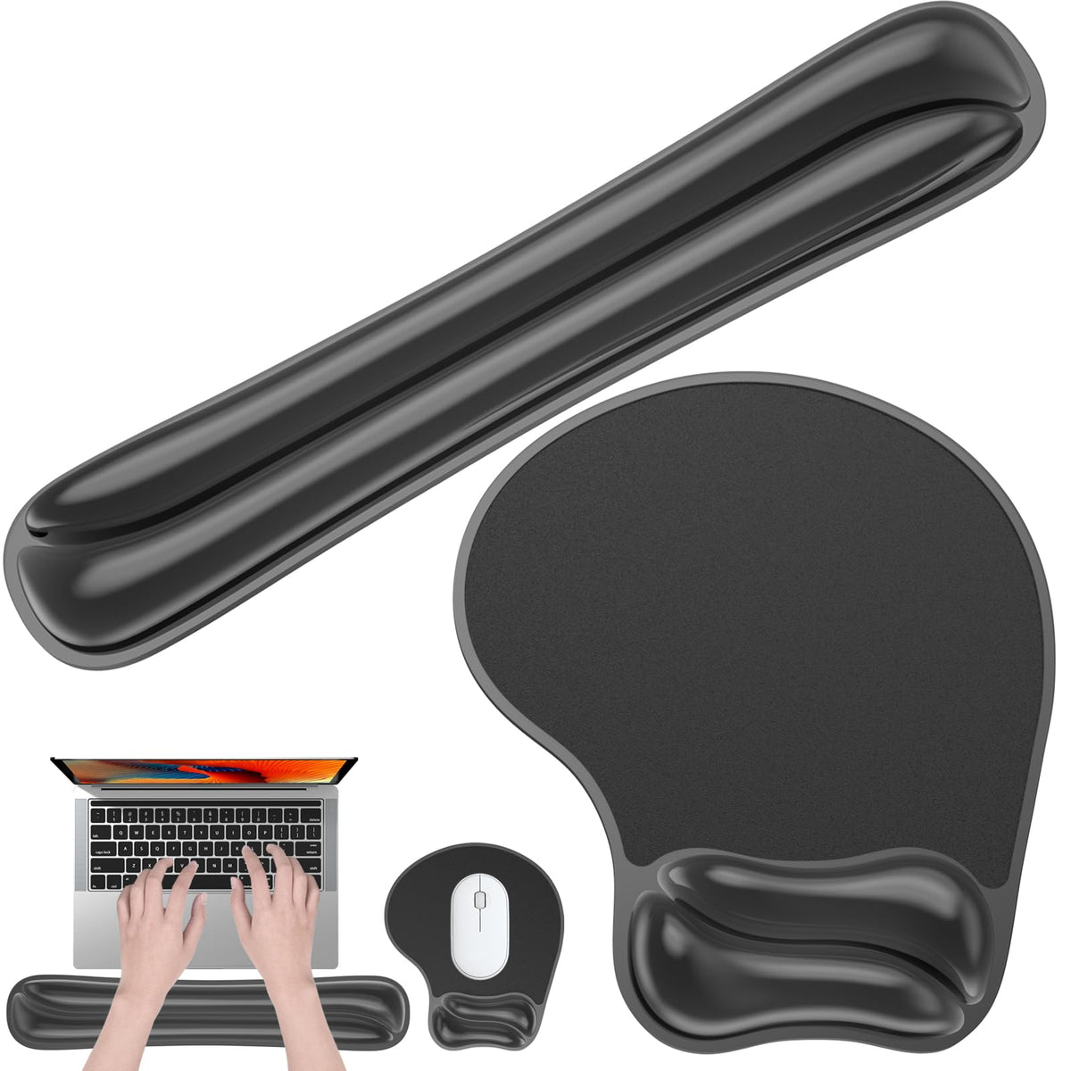 Laokiiy Gel Wrist Rest Mouse Pad Set, Ergonomic Support for Office Gaming