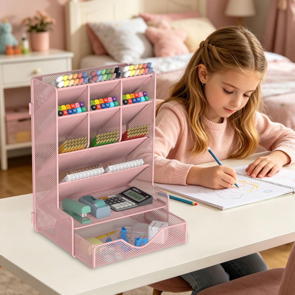 BOHDK Pen Organizer for Desk, Multi-Functional Desk Organizer, Wall Mount Pen Holder with Drawer