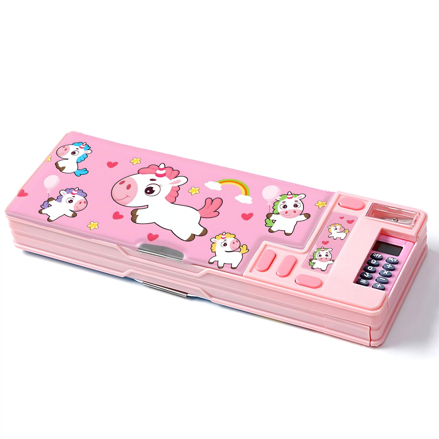 Pop Up Multifunction Pencil Case, Cute Cartoon Pen Box Organizer Stationery with Calculators