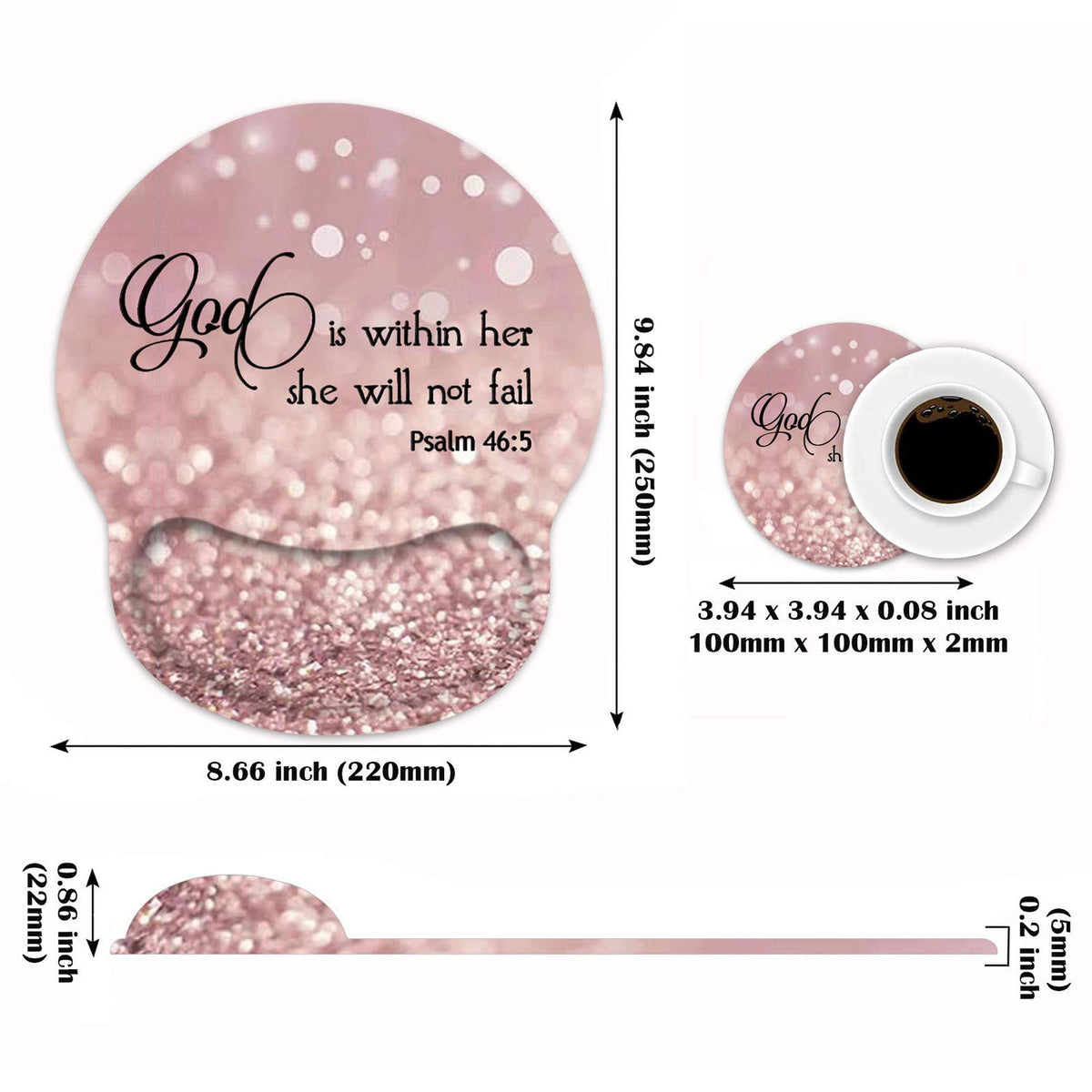 Ergonomic Mouse Pad Wrist Support and Coffee Coaster, Cute Wrist Rest Pad with Non-Slip PU Base for