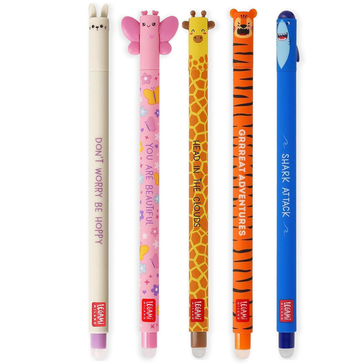 LEGAMI - Set of 5 Erasable Gel Pens with Thermosensitive Erase Ink, Range of ink colours & barrel
