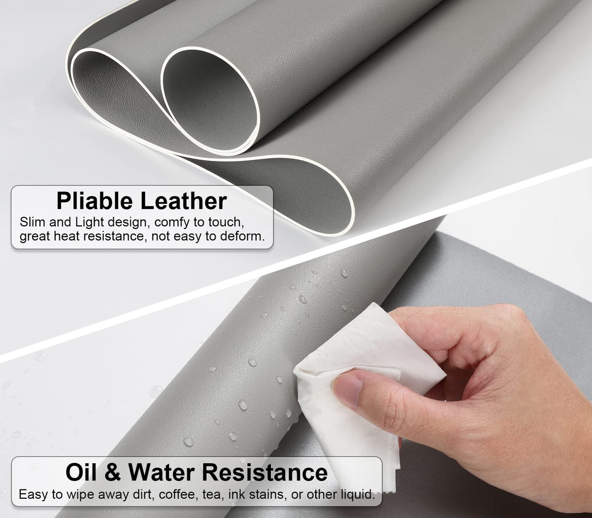 MoKo Desk Mat,Dual-Sided Office Desk Pad Waterproof,Light Gray+Silver