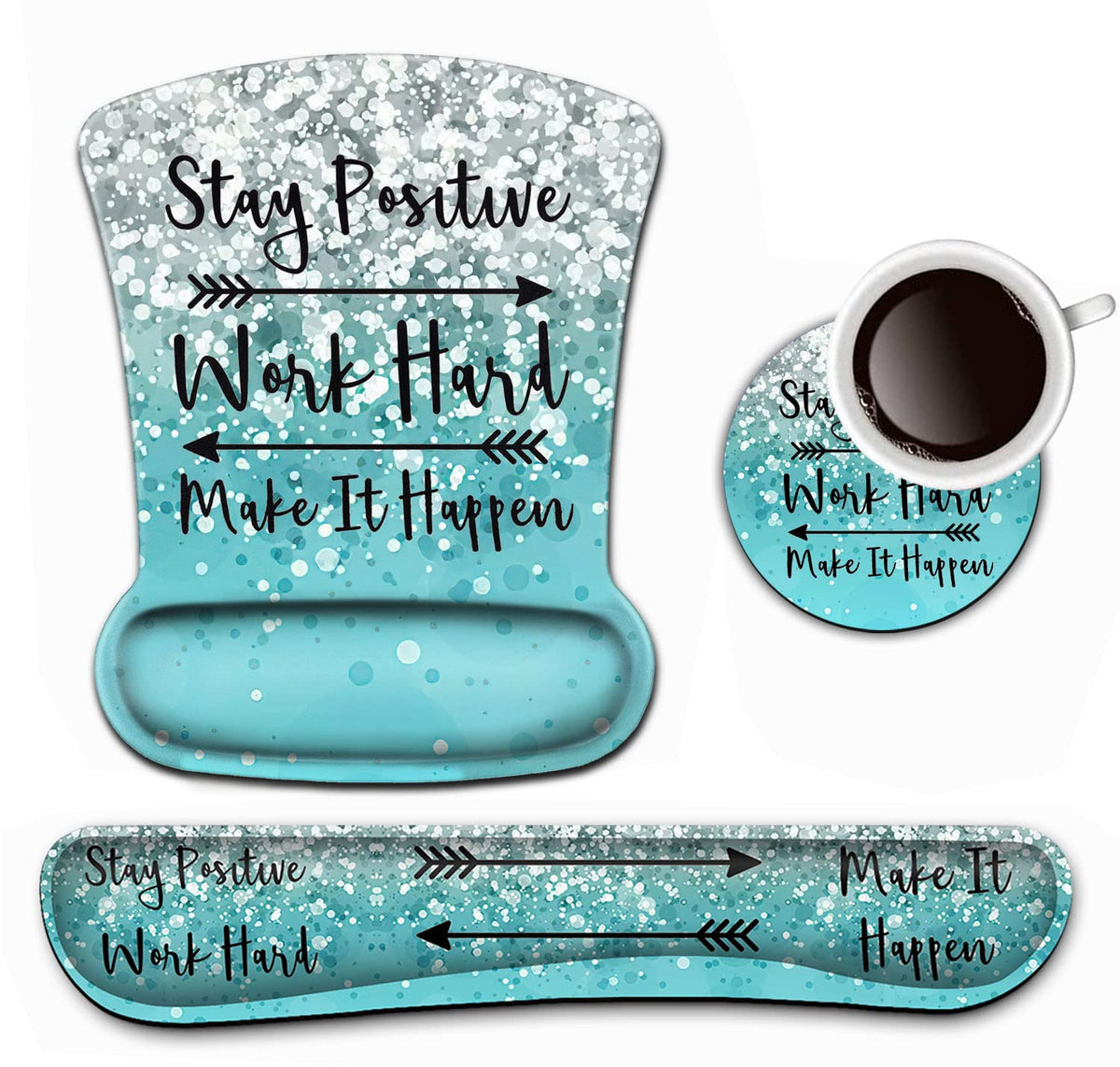 Keyboard Wrist Rest and Mouse Pad Wrist Support Set,Stay Positive Work Hard and Make It Happen Blue