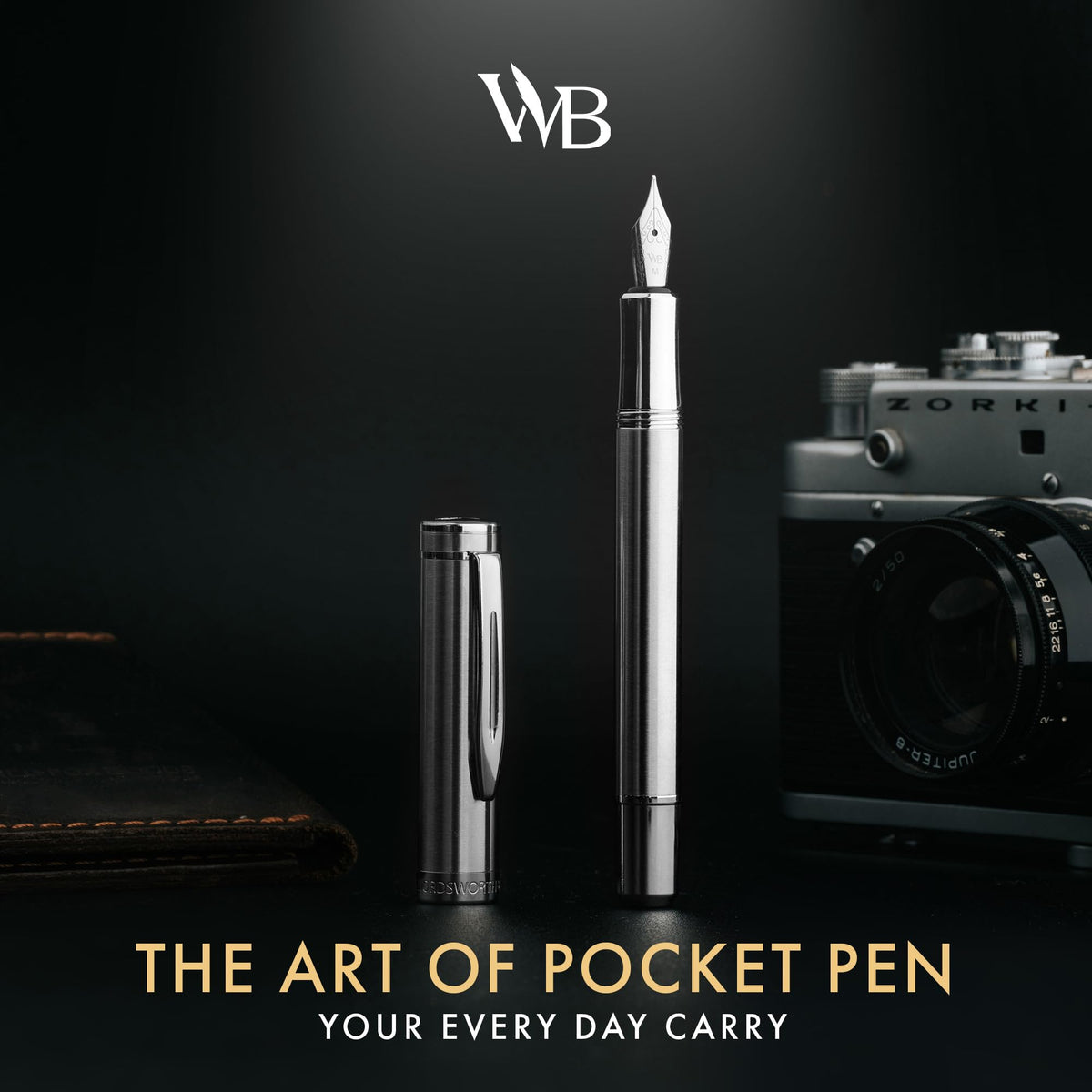Wordsworth & Black Mini Pocket Fountain Pen for Writing, Medium Nib, Silver