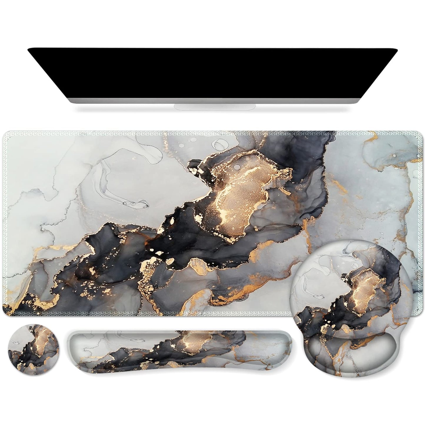 iCasso Grey Marble Mouse Mat 35.4"x15.7", Computer Pad for Teacher