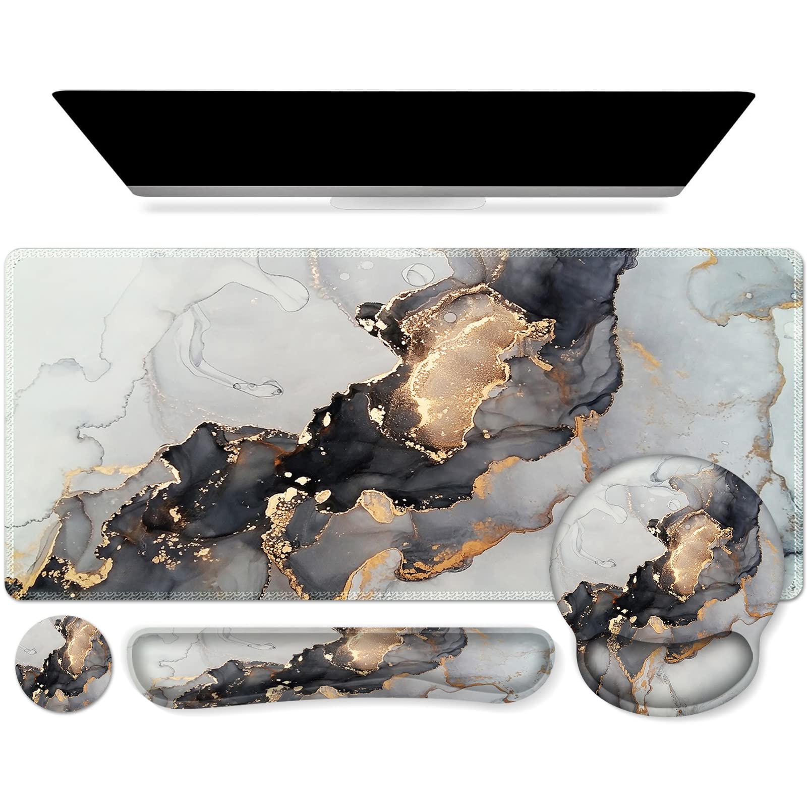iCasso Grey Marble Mouse Mat 35.4"x15.7", Computer Pad for Teacher