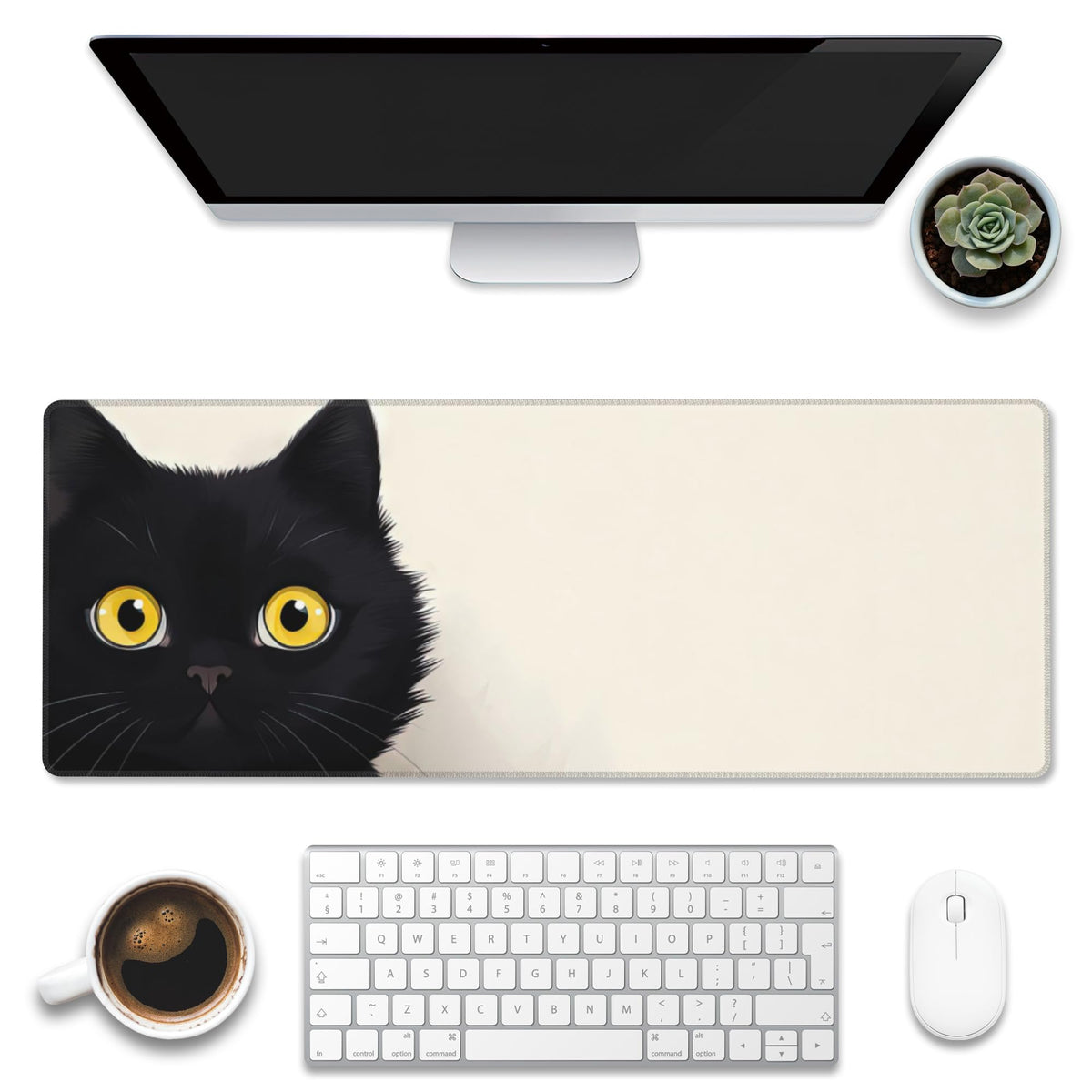 Eflxamz Desk Pad,Black Cat Desk Mat,Cute Cat Large Gaming Mouse Pad for Desk,Extended Big Computer