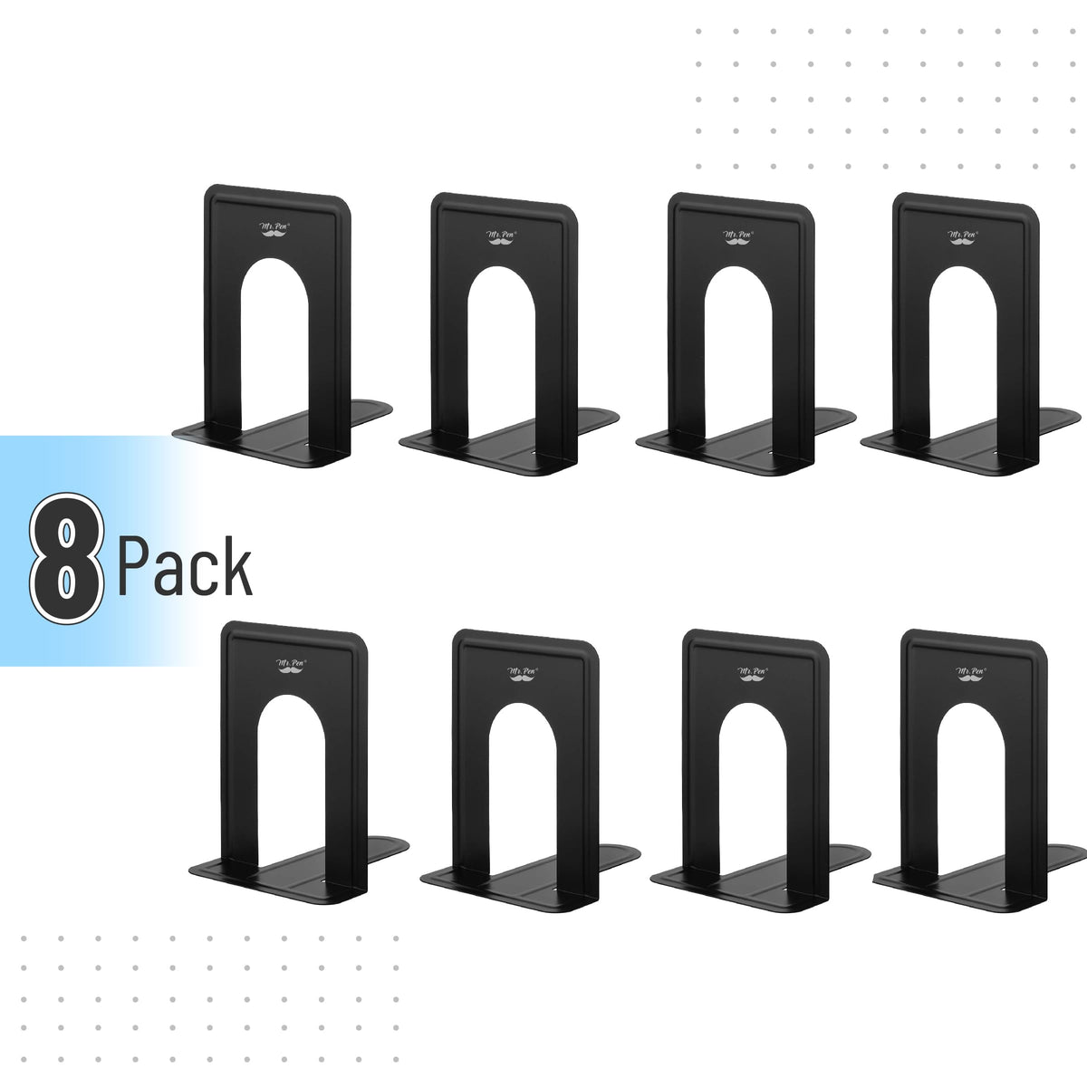Mr. Pen- Book Ends, 8 Pack, Black, Heavy Duty Metal Bookends for Shelves