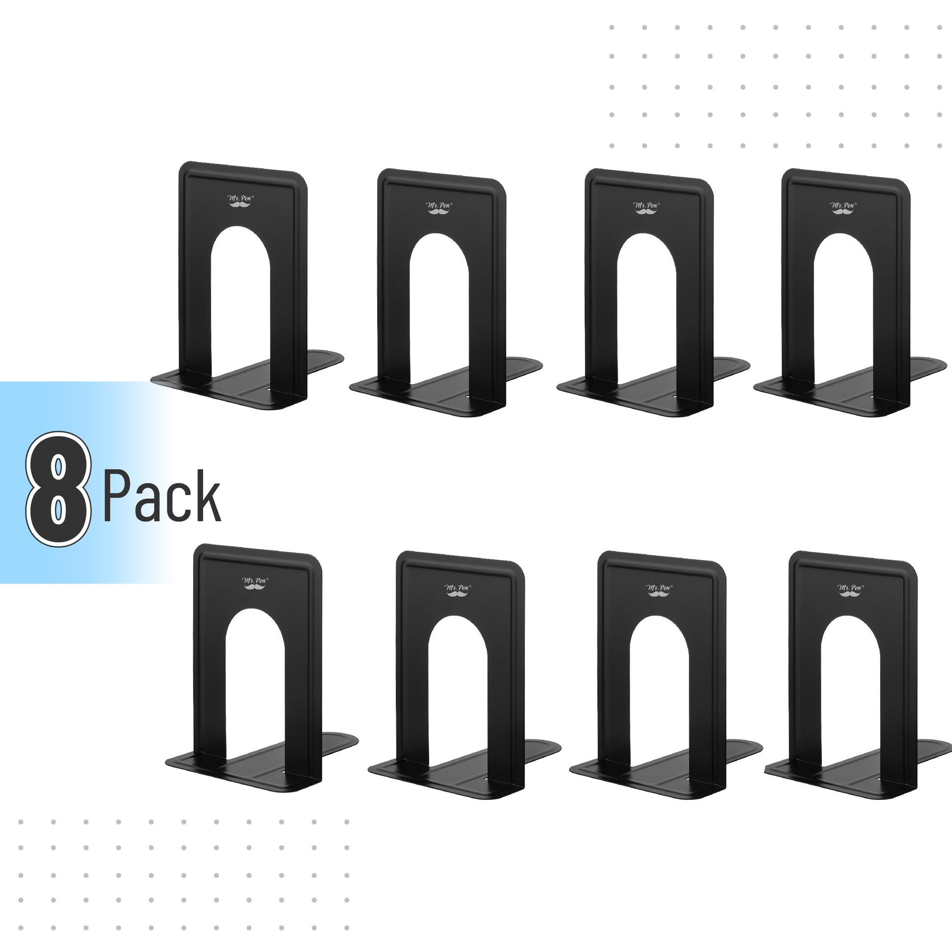 Mr. Pen- Book Ends, 8 Pack, Black, Heavy Duty Metal Bookends for Shelves