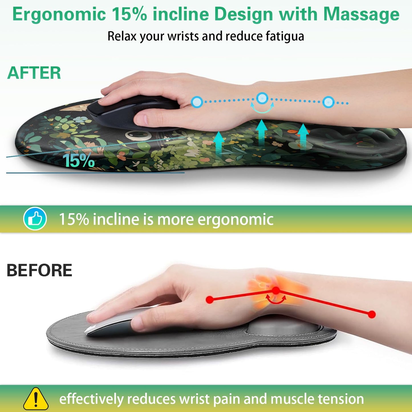 Mouse Pad with Wrist Rest, Canjoy Ergonomic Wrist Support with Massage