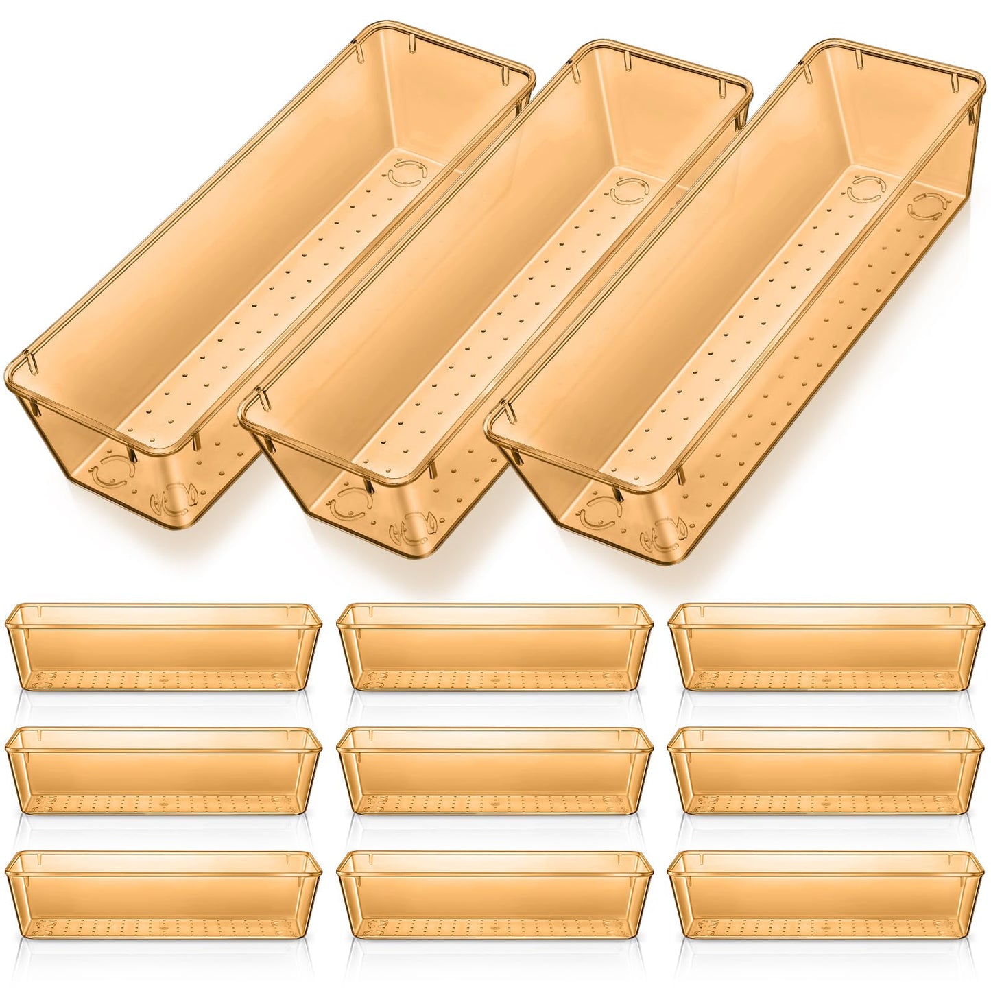 Maitys 12 Pcs Clear Drawer Organizer 9 x 3 x 2 Inches Plastic Rectangle Trays Makeup Vanity Storage