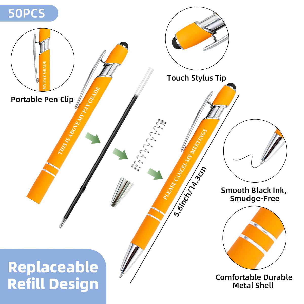 150 Pcs Funny Sarcastic Pens - 50 Set Ballpoint Pens with Refills & Bags,Fun Pen with Snarky