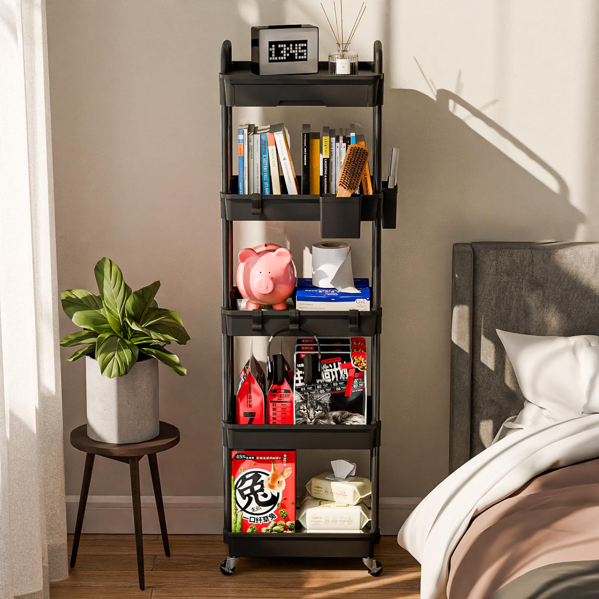 Sorgion 5 Tier Rolling Cart Organizer,Bathroom Cart Organizers with Wheels Laundry Room