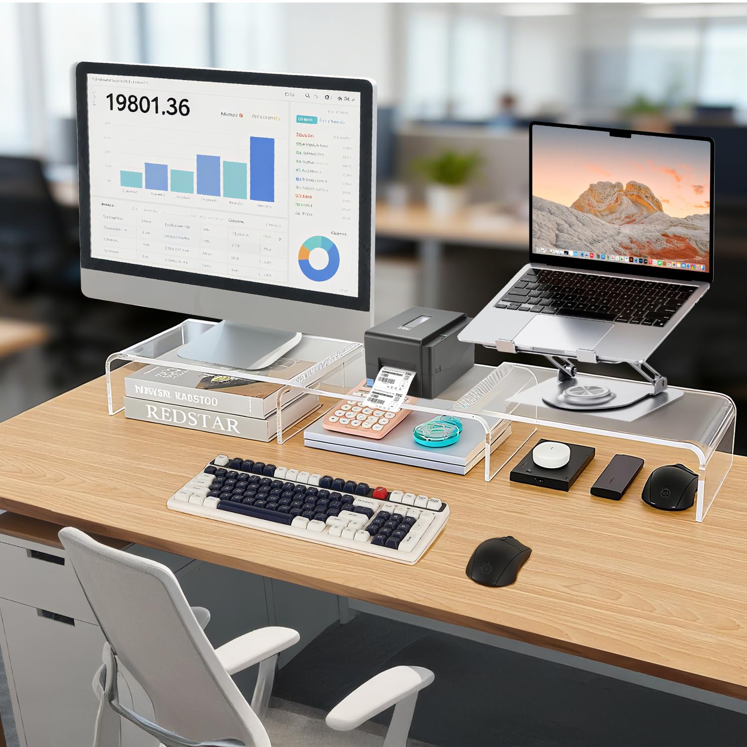 LEKETREE Acrylic Monitor Stand , Clear Monitor Stand for Desk, Computer Accessories for Home